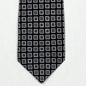 Stafford Handmade Silk Tie 4" x 59.5" Black Silver Lilac Geometric Necktie